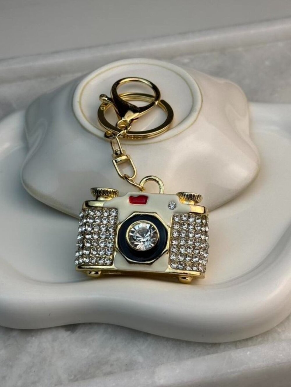 Gold Rhinestone Camera Keychain